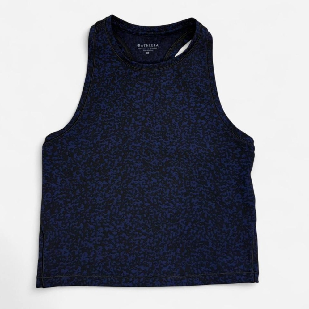 Athleta Navy Blue Black Abstract Print Racerback Tank‎ Top Cropped XS